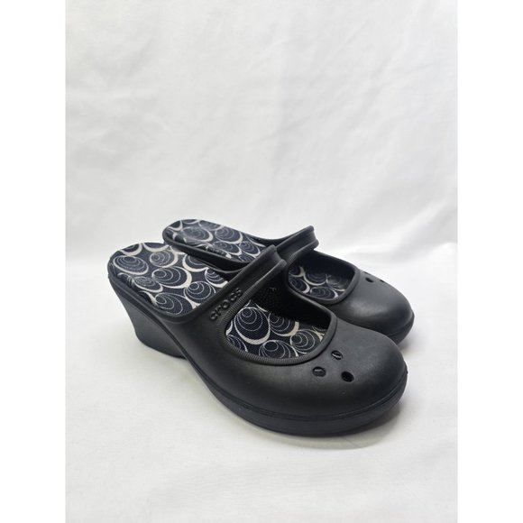 Crocs Frances Mary Jane Wedge Mule Slip On Shoes Black Comfort Women’s Size 7 - Picture 8 of 8